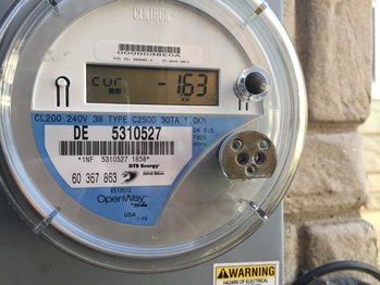Utility meter showing a negative current