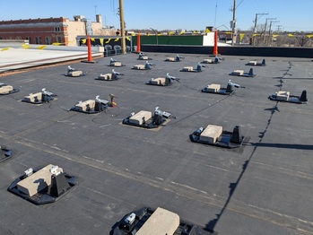 Ballasted solar racking in  place